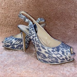 Guess Cheetah Print Peep-Toe Platform Heels